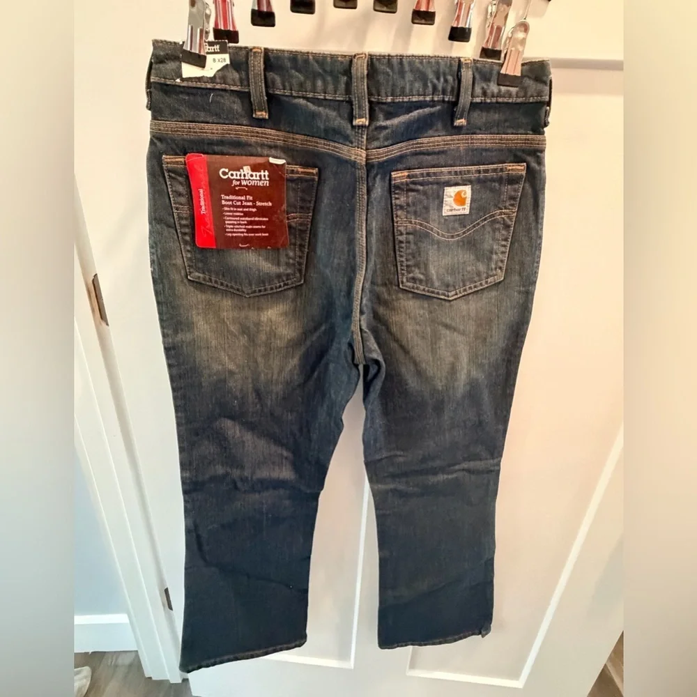 Carhartt Women Bootcut Jeans 8x28 Stretch Traditional Fit Dark Wash Workwear NEW
